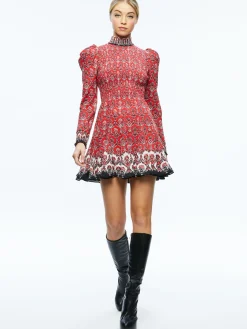 Alice and Olivia ELVIRA SMOCKED BODICE MINI DRESS ALLURE MEDALLION*DRESSES | CLOTHING