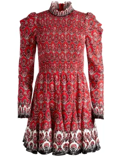 Alice and Olivia ELVIRA SMOCKED BODICE MINI DRESS ALLURE MEDALLION*DRESSES | CLOTHING