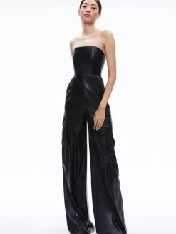 Alice and Olivia EMELDA CARGO VEGAN LEATHER JUMPSUIT BLACK*FEATURED SHOPS | CLOTHING