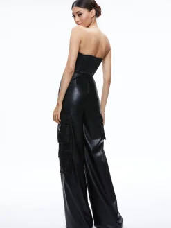 Alice and Olivia EMELDA CARGO VEGAN LEATHER JUMPSUIT BLACK*FEATURED SHOPS | CLOTHING