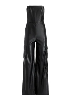 Alice and Olivia EMELDA CARGO VEGAN LEATHER JUMPSUIT BLACK*FEATURED SHOPS | CLOTHING
