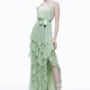 Alice and Olivia EMELIA V-NECK EYELET RUFFLE MAXI DRESS *DRESSES | DRESSES | CLOTHING