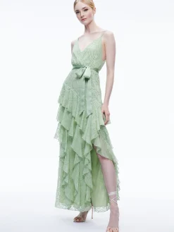 Alice and Olivia EMELIA V-NECK EYELET RUFFLE MAXI DRESS *DRESSES | DRESSES | CLOTHING