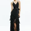 Alice and Olivia EMELIA V-NECK EYELET RUFFLE MAXI DRESS *DRESSES | CLOTHING