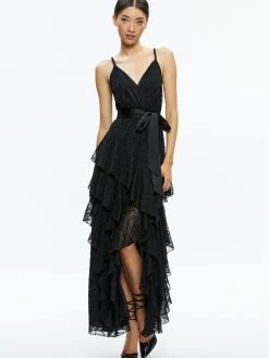 Alice and Olivia EMELIA V-NECK EYELET RUFFLE MAXI DRESS *DRESSES | CLOTHING