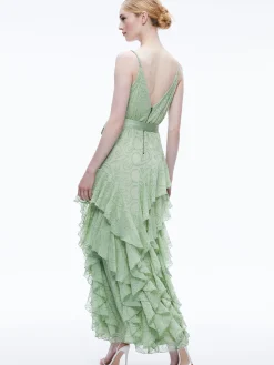 Alice and Olivia EMELIA V-NECK EYELET RUFFLE MAXI DRESS *DRESSES | DRESSES | CLOTHING