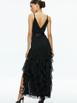 Alice and Olivia EMELIA V-NECK EYELET RUFFLE MAXI DRESS *DRESSES | CLOTHING