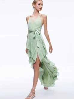 Alice and Olivia EMELIA V-NECK EYELET RUFFLE MAXI DRESS *DRESSES | DRESSES | CLOTHING