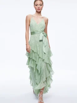 Alice and Olivia EMELIA V-NECK EYELET RUFFLE MAXI DRESS *DRESSES | DRESSES | CLOTHING