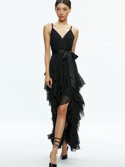 Alice and Olivia EMELIA V-NECK EYELET RUFFLE MAXI DRESS *DRESSES | CLOTHING