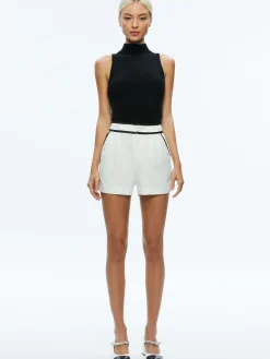 Alice and Olivia ESTA PLEATED CONTRAST TRIM SHORT OFF WHITE/BLACK*FEATURED SHOPS | FEATURED SHOPS | CLOTHING | CLOTHING