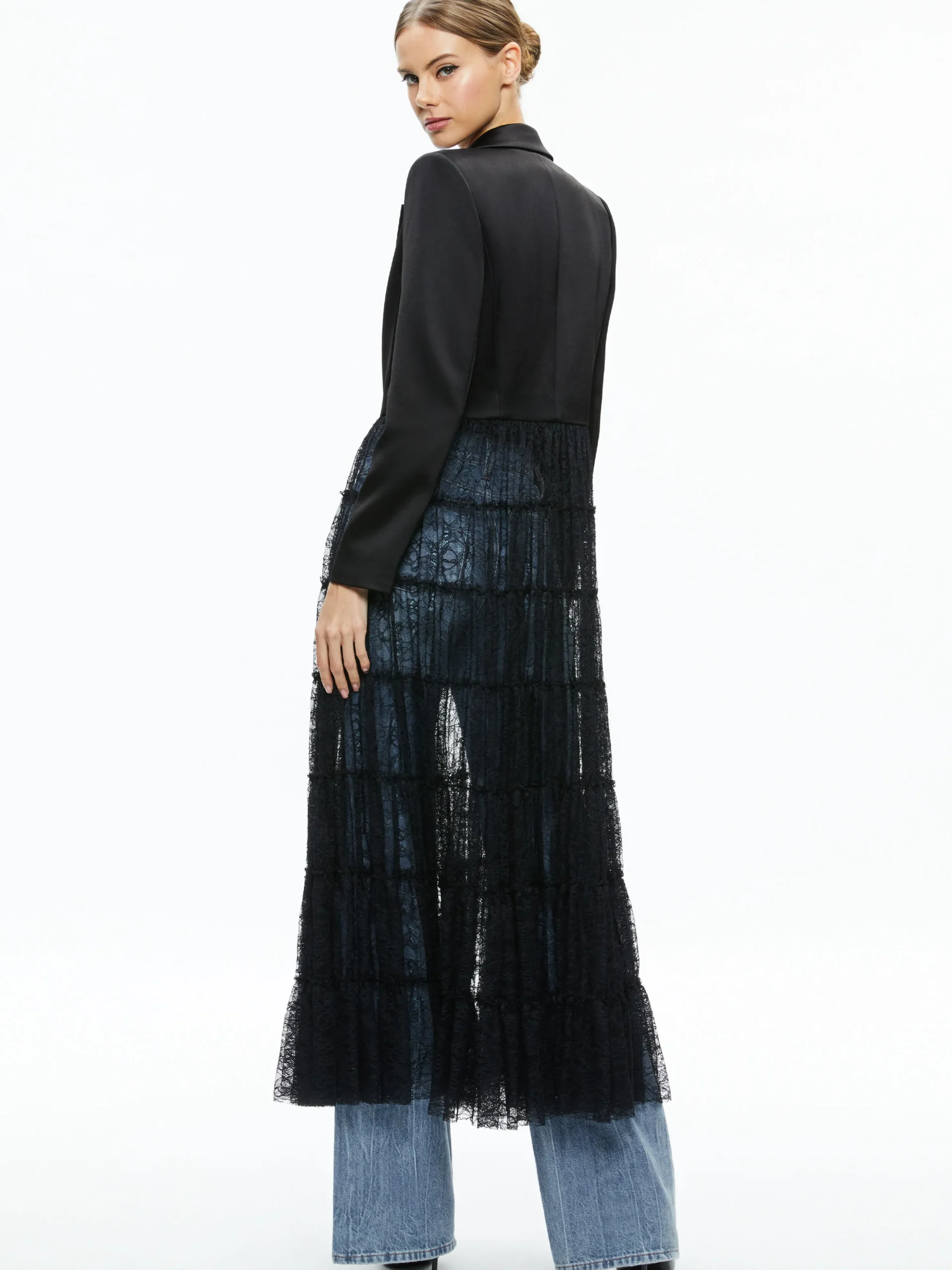 Alice and Olivia EVERLY DRAMA LACE MAXI BLAZER BLACK*CLOTHING