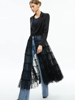 Alice and Olivia EVERLY DRAMA LACE MAXI BLAZER BLACK*CLOTHING
