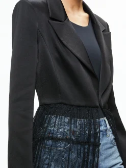Alice and Olivia EVERLY DRAMA LACE MAXI BLAZER BLACK*CLOTHING