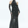 Alice and Olivia FABIOLA EMBELLISHED HALTER NECK GOWN BLACK/GUNMETAL*DRESSES | DRESSES | CLOTHING