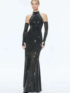 Alice and Olivia FABIOLA EMBELLISHED HALTER NECK GOWN BLACK/GUNMETAL*DRESSES | DRESSES | CLOTHING