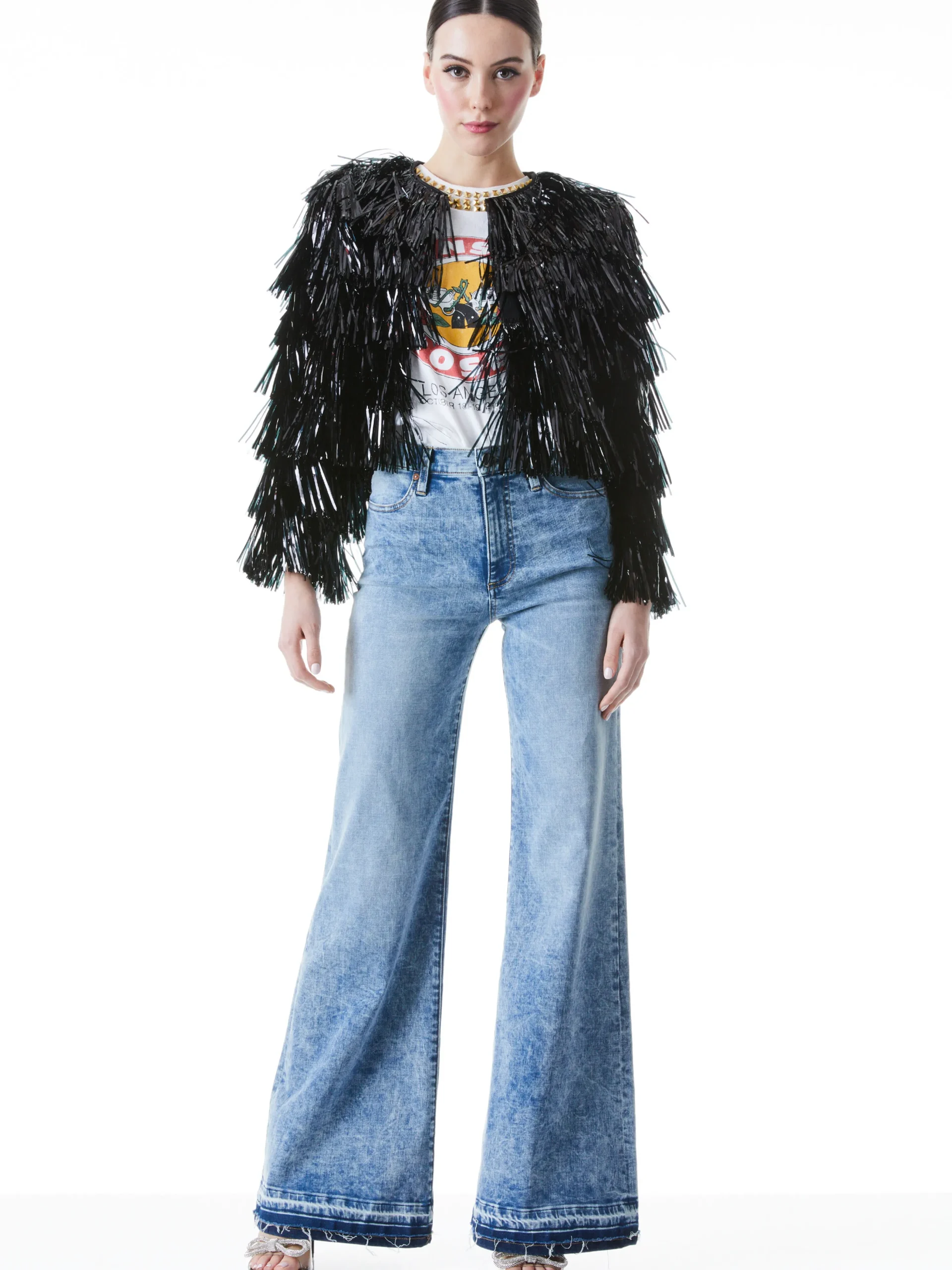 Alice and Olivia FAWN FRINGE TINSEL JACKET *CLOTHING