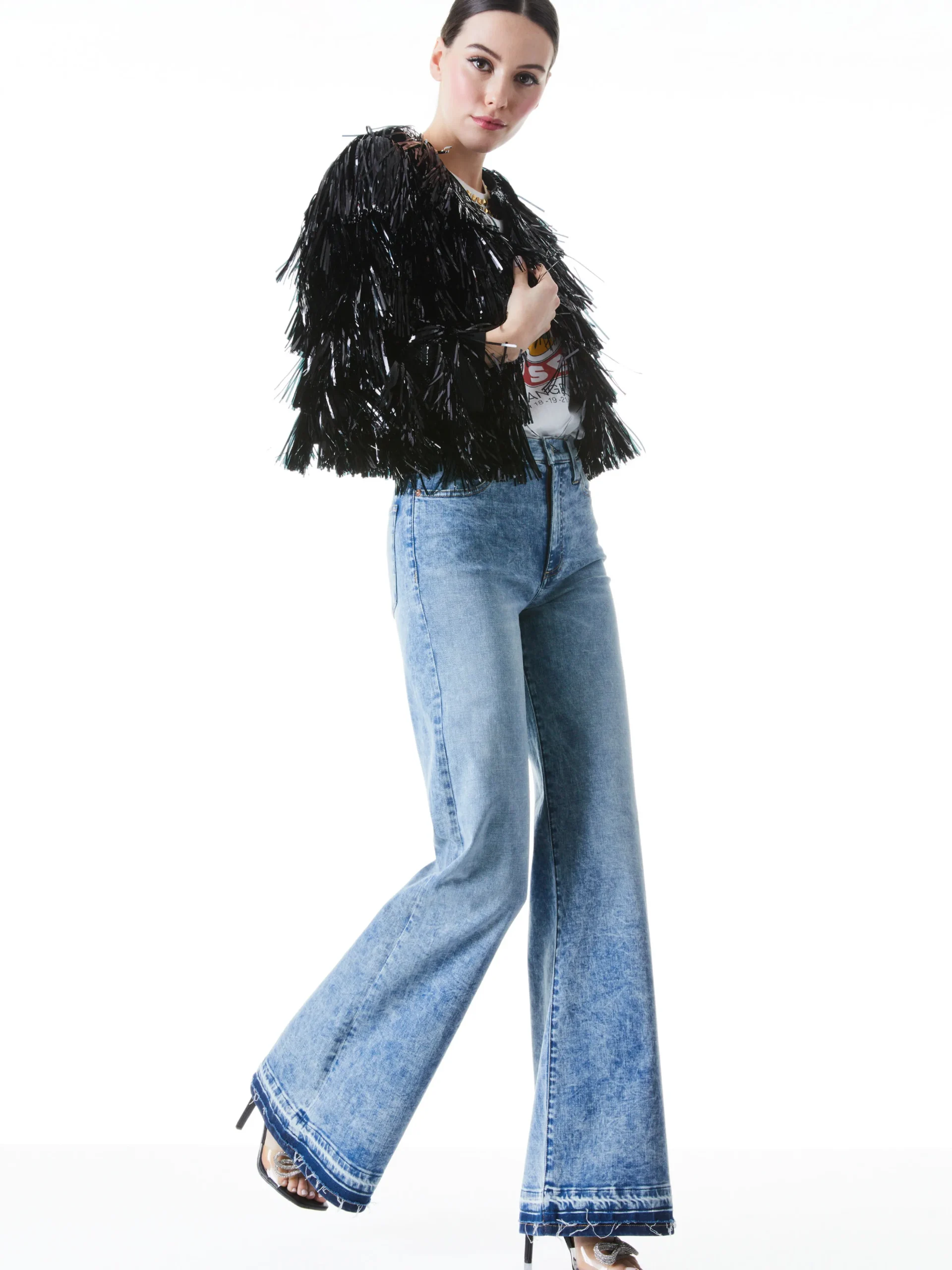 Alice and Olivia FAWN FRINGE TINSEL JACKET *CLOTHING