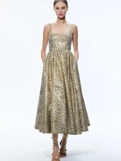 Alice and Olivia FAY MIDI DRESS CHAMPAGNE MULTI*DRESSES | DRESSES | CLOTHING