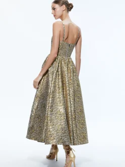 Alice and Olivia FAY MIDI DRESS CHAMPAGNE MULTI*DRESSES | DRESSES | CLOTHING