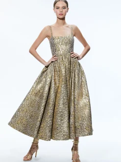 Alice and Olivia FAY MIDI DRESS CHAMPAGNE MULTI*DRESSES | DRESSES | CLOTHING