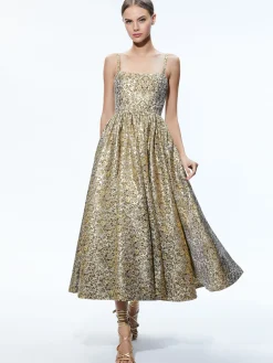 Alice and Olivia FAY MIDI DRESS CHAMPAGNE MULTI*DRESSES | DRESSES | CLOTHING