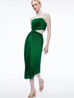 Alice and Olivia FAYETH CUT OUT ASYMMETRICAL HEM MIDI DRESS *DRESSES | DRESSES | CLOTHING