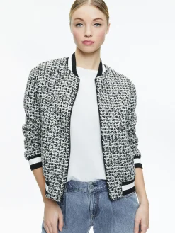 Alice and Olivia FELISA VARSITY BOMBER JACKET BLACK/OFF WHITE*FEATURED SHOPS | CLOTHING