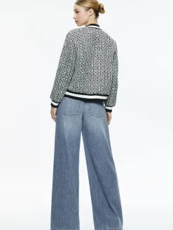 Alice and Olivia FELISA VARSITY BOMBER JACKET BLACK/OFF WHITE*FEATURED SHOPS | CLOTHING