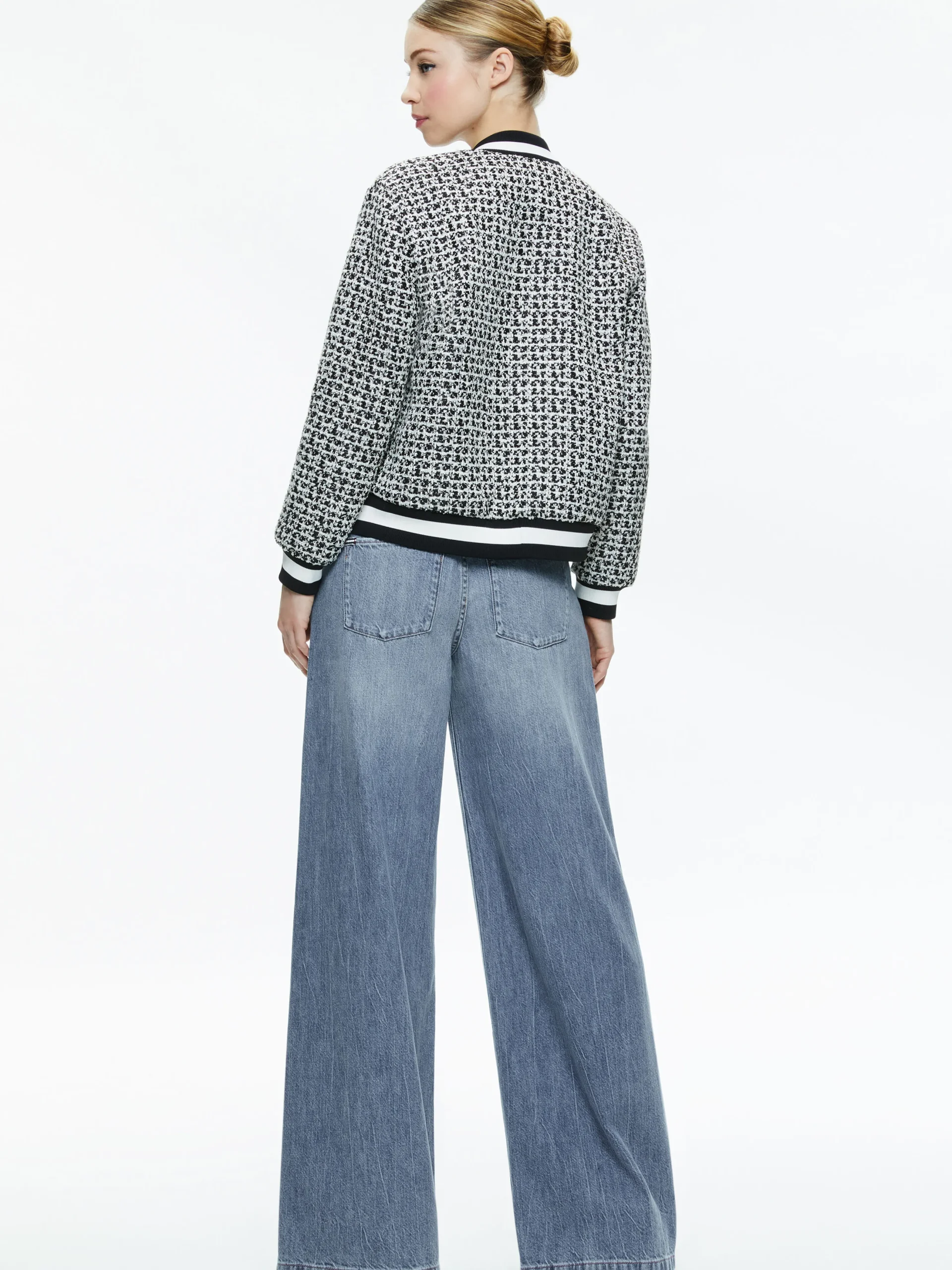 Alice and Olivia FELISA VARSITY BOMBER JACKET BLACK/OFF WHITE*FEATURED SHOPS | CLOTHING