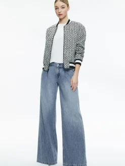 Alice and Olivia FELISA VARSITY BOMBER JACKET BLACK/OFF WHITE*FEATURED SHOPS | CLOTHING