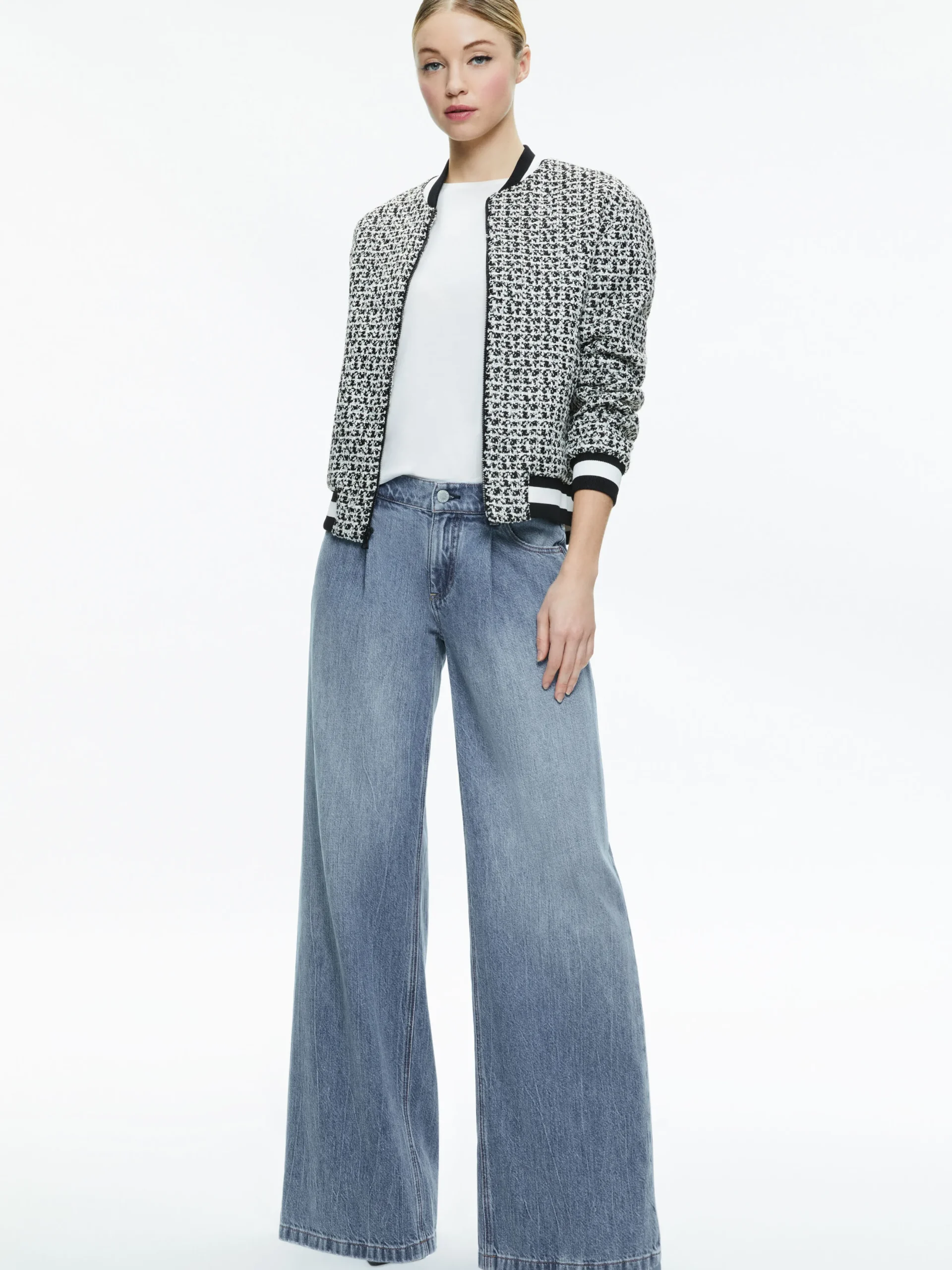 Alice and Olivia FELISA VARSITY BOMBER JACKET BLACK/OFF WHITE*FEATURED SHOPS | CLOTHING