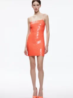 Alice and Olivia FIFI SEQUIN FITTED MINI CAMI DRESS CORAL SUNSET*DRESSES | DRESSES | CLOTHING