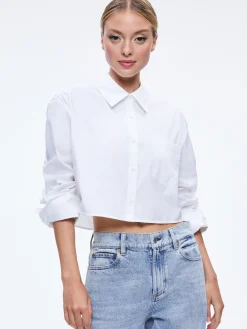 Alice and Olivia FINELY CROPPED OVERSIZED BUTTON DOWN SHIRT OFF WHITE*FEATURED SHOPS | FEATURED SHOPS | CLOTHING