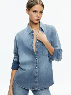 Alice and Olivia FINELY DENIM BUTTON DOWN SADIE LT VINTAGE BLUE*FEATURED SHOPS | FEATURED SHOPS | CLOTHING