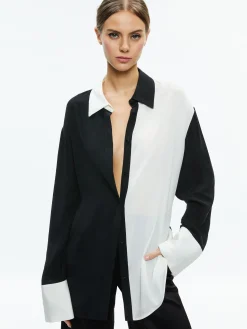 Alice and Olivia FINELY OVERSIZED BUTTON DOWN SHIRT BLACK/OFF WHITE*FEATURED SHOPS | FEATURED SHOPS | FEATURED SHOPS | CLOTHING