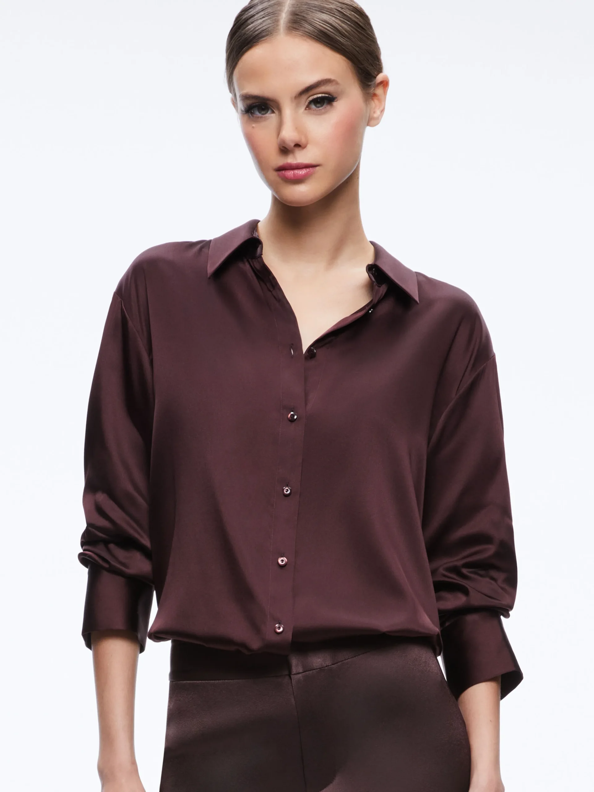 Alice and Olivia FINELY OVERSIZED BUTTON DOWN SHIRT + JC WIDE LEG SIDE SLIT PANT *CLOTHING