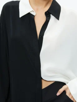 Alice and Olivia FINELY OVERSIZED BUTTON DOWN SHIRT BLACK/OFF WHITE*FEATURED SHOPS | FEATURED SHOPS | FEATURED SHOPS | CLOTHING