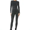 Alice and Olivia FREDDIE CREWNECK EMBELLISHED CATSUIT BLACK/SILVER*CLOTHING