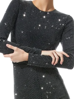 Alice and Olivia FREDDIE CREWNECK EMBELLISHED CATSUIT BLACK/SILVER*CLOTHING