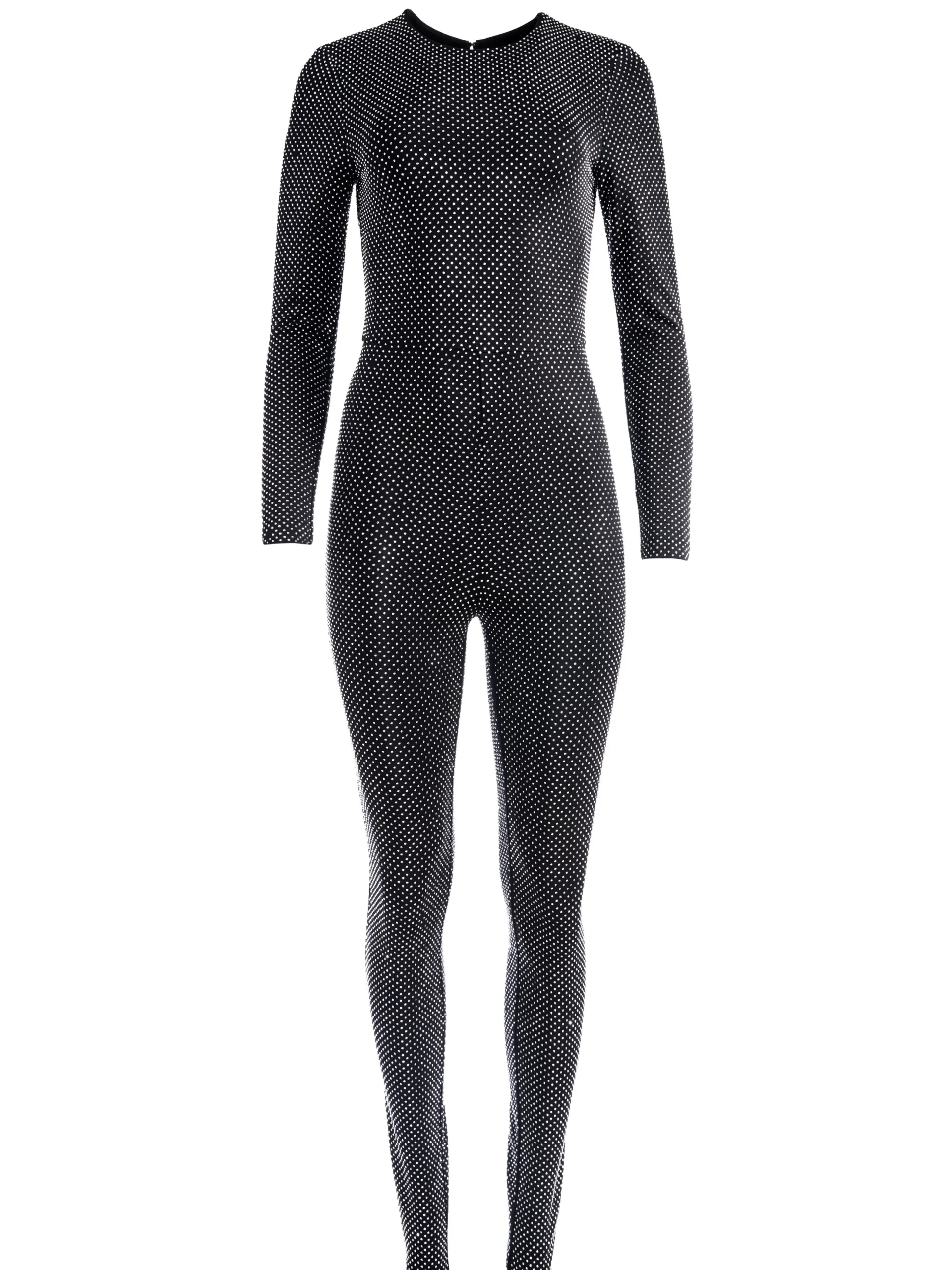 Alice and Olivia FREDDIE CREWNECK EMBELLISHED CATSUIT BLACK/SILVER*CLOTHING
