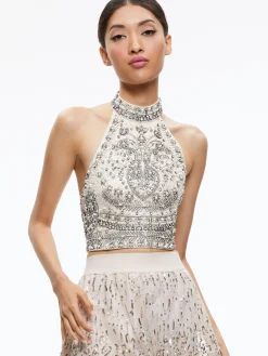 Alice and Olivia GATZ EMBELLISHED HIGH NECK TOP + CATRINA EMBELLISHED GOWN MAXI SKIRT *CLOTHING