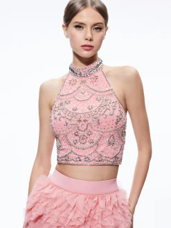 Alice and Olivia GATZ EMBELLISHED HIGH NECK TOP *CLOTHING