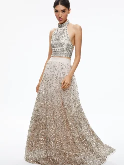 Alice and Olivia GATZ EMBELLISHED HIGH NECK TOP + CATRINA EMBELLISHED GOWN MAXI SKIRT *CLOTHING
