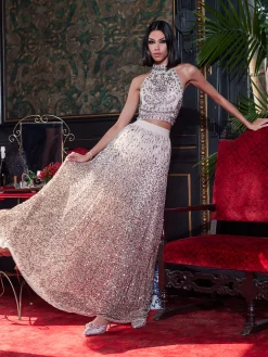 Alice and Olivia GATZ EMBELLISHED HIGH NECK TOP + CATRINA EMBELLISHED GOWN MAXI SKIRT *CLOTHING