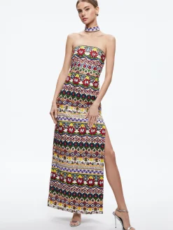 Alice and Olivia GEORGIE CHOKER STRAPLESS GOWN CHAMPAGNE/MULTI*DRESSES | DRESSES | CLOTHING
