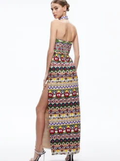 Alice and Olivia GEORGIE CHOKER STRAPLESS GOWN CHAMPAGNE/MULTI*DRESSES | DRESSES | CLOTHING