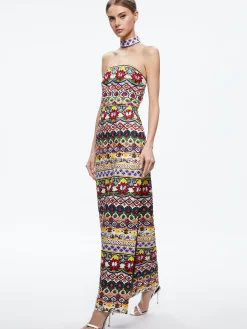 Alice and Olivia GEORGIE CHOKER STRAPLESS GOWN CHAMPAGNE/MULTI*DRESSES | DRESSES | CLOTHING