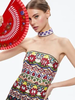 Alice and Olivia GEORGIE CHOKER STRAPLESS GOWN CHAMPAGNE/MULTI*DRESSES | DRESSES | CLOTHING