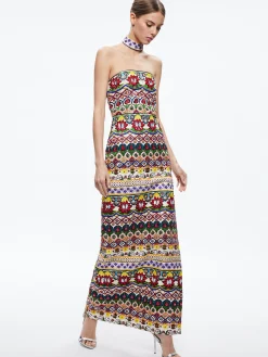 Alice and Olivia GEORGIE CHOKER STRAPLESS GOWN CHAMPAGNE/MULTI*DRESSES | DRESSES | CLOTHING